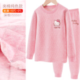 Hello Kitty女童保暖内衣套装加绒加厚纯棉儿童夹棉秋衣秋裤套装女全棉保暖衣 深粉3层夹棉 55501 155 适合155-165 (实物大小160)