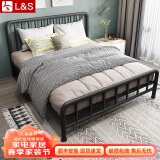 L&S 床铁艺床欧式铁架床时尚双人床简约卧室出租房宿舍龙骨床架 YC09 黑色1*1.9m（质量升级）