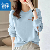 真维斯（JEANSWEST）圆领卫衣女春秋2025新款女装无帽长袖美式潮牌上衣女士高级感外套 天蓝-黑桃皇后_左袖下 L