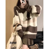 风采兔 毛衣女2024秋冬新款美拉德渐变条纹胖mm显瘦软糯水貂绒针织衫潮 图片色 均码