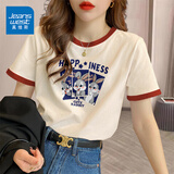 真维斯（Jeanswest）t恤女夏季装新款纯棉短袖上衣服女装宽松撞色休闲慵懒风正肩半袖 米砖红 兔子三连拍 M