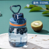 ONEDAY 水杯女夏季太空杯学生塑料小容量小巧儿童便携韩版运动杯子直饮 蓝色350ml（杯刷+贴纸）