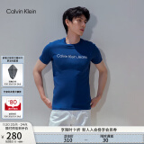 Calvin Klein Jeans夏季男女情侣中性年轻ck多色印花透气修身短袖T恤J320931 C5G-海军蓝 XXL （推荐175-190斤）