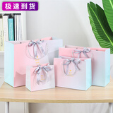 华昶【10个】教师节礼品袋手提袋纸袋礼物袋大号蝴蝶结礼物包装袋子 粉色中号 25*12*20cm 十个装