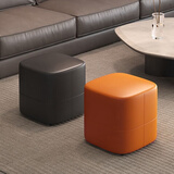 铭冠尚森皮革矮凳家用简约沙发凳卧室化妆椅客厅方凳软包小板凳家用小凳子 单个橘色35*35*35cm 整装