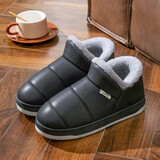 柯诗猫加绒厚底防水防滑包跟冬季棉拖鞋pu皮面大码男女士居家用室内保暖 黑色 42-43 (适合平时40-41码)