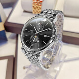 罗宾尼（LOBINNI）瑞士认证品牌男士手表全自动机械表十大名表七夕情人节礼物送男友 旗舰版【银壳黑面】钢带款