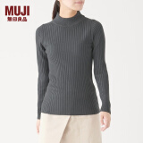 无印良品MUJI 女式  宽罗纹 半高领毛衣 长袖针织衫 深灰色 XS