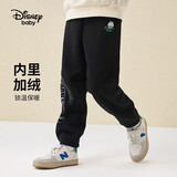 迪士尼（Disney）童装儿童男童加绒加厚长裤运动束脚保暖裤子23冬DB341ME10黑100