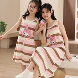 女童睡裙夏季新款纯棉亲子母女装背心无袖睡衣小女孩中大童连衣裙 LQE-41071 16码【身高130-140CM】