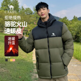 骆驼火山羽绒服1.0情侣男女加厚防极寒鸭绒面包服外套冬季城市轻户外 深榄绿/幻影黑，男款 XL
