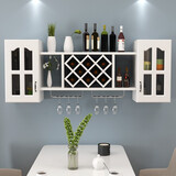 榫雅阁壁挂式红酒架餐厅墙上酒柜吊柜客厅吊柜墙挂式收纳储物柜置物架 长140宽23高60暖白玻璃门