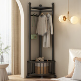 密林转角衣架落地卧室挂衣架多功能家用客厅轻奢晾衣架简易衣帽架 曜石黑-转角【置物篮+万向轮】