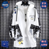 NASALIKE官方潮牌中长款风衣外套男春秋冬季大码连帽外套学生涂鸦加绒外套 N73白色(春秋款) 2XL (173-180cm 140-160斤)