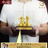 贺隆来黄金镀金送新人闺蜜朋友结婚礼物高档创意新婚礼品周年纪念日摆件 喜结良缘中号 金箔定制