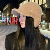 纳斯迪伦鲨鱼帽子女秋冬季钻标兔毛护耳鸭舌毛线帽骑行冬天户外保暖棉针织帽