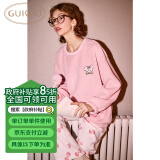 果壳（Gukoo）睡衣女秋冬季款卡通圆领套头薄绒款保暖套装家居服 天堂粉1 XL 