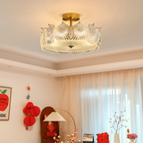 大观园（DGY）法式复古卧室吊灯轻奢玻璃水晶灯创意贝壳客厅餐厅灯中山灯具413O 1086-清光40CM-三色变光