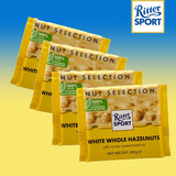 瑞特滋（RITTER SPORT） 德国进口全榛子果仁牛奶黑巧克力排块100g*4块瑞特斯波德 全榛子白巧克力100g*4块（27.4.20到期）