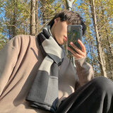 奇沛儿2025围巾男冬季潮流男士围脖韩版春秋学生保暖围巾礼盒男生礼物 黑灰色-方块