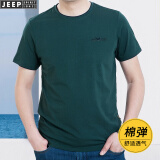 JEEP SPIRIT吉普休闲短袖t恤男夏季圆领宽松半截袖棉质打底体恤衫上衣4029 4029绿色 XXL码建议170-185斤穿着