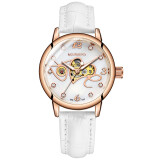 欧绮娜（MG.ORKINA MG）女士时尚镶钻手表自动镂空机械表爱心丘比特腕表女生礼物 玫金白面+白色皮带