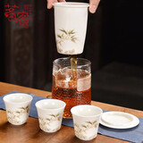 茗客快客杯户外随身泡茶器陶瓷一壶三杯便携式包旅行茶具小套装泡茶壶 竹报平安旅行茶具