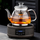 玉兰香 耐高温玻璃蒸煮茶壶加厚玻璃茶壶蒸茶器烧水壶两用蒸汽茶壶黑茶家用小型套装 1.3L壶+黑檀智能炉1300w（双内胆）