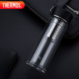 膳魔师（THERMOS）双层玻璃400ml男女水杯茶杯水纹行者带茶漏杯TCGB-400-D-BK 黑色