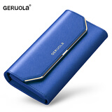 歌若拉2025新款钱包女士长款真皮大容量钱夹手拿包女式真牛皮手机包皮夹 天空蓝-升级款-防盗刷版