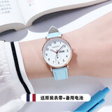 久久约记 JUJU.YJ学生手表女2025年新款夜光日历初高中女孩儿童指针考试防水石英表 浅蓝色（夜光日历）