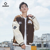 准者棒球服外套男女春夏美式复古PU皮袖刺绣潮流百搭宽松运动夹克开衫 深卡其 3XL (190)