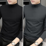 Dujun高端男士半高领打底衫中领长袖t恤秋装上衣服秋衣男式卫衣潮【2件 黑色+深灰 L 【适合120-135斤】