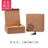 彩荷古诗书法莲花布艺古风锦盒佛珠盒手镯手串收纳盒手链盒礼品 米黄荷花