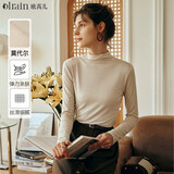 Olrain欧芮儿半高领莫代尔长袖T恤女装秋冬修身丝滑打底衫内搭女 奶茶色 L