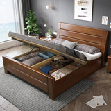 南宜（Nanyi）胡桃木实木床双人床现代中式简约经济型高箱储物床卧室家具8518 高箱床+1个床头柜 【普通橡胶木款】1.8*2.0米