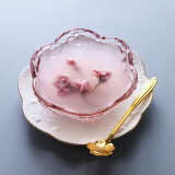 TENGTOO 甜品碗沙拉碗水果碗玻璃碗酸奶燕窝冰淇淋冰激凌雪糕日式樱花 粉色樱花碗+金边圆碟+金花勺