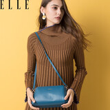 ELLE 包包女包休闲百搭  包简约  时尚斜挎包摔纹牛皮大牌简约小包女蓝色30362奢侈品 送女朋友老婆生日礼物