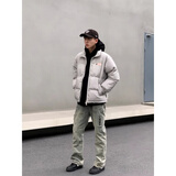黑盒白美式潮牌立领印花棉服男装冬季棉袄加厚保暖面包服情侣棉衣男外套 SRDD-W233灰色 XL 【建议120-140斤】