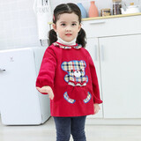 优贝祥女宝宝反穿衣灯芯绒秋冬幼儿园大码罩衣婴儿吃饭衣防水有加长款 酒红方格熊 130码【身高120左右】