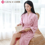 洁丽雅（grace）洁丽雅酒店纯棉浴袍柔软吸水浴衣秋冬长款男女浴袍 藕粉色（A类标准/纯棉） L男女可穿（170-185cm）