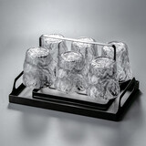 格娜斯（CRISTALGLASS） 日式冰川纹玻璃杯子家用客厅喝水杯待客绿茶杯套装水晶杯水具 透明冰川杯矮款6只+黑色杯架+托盘