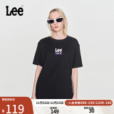 Lee24新品舒适版型撞色字母印花圆领男女款短袖T恤休闲潮 黑色（尺码偏大，拍小一码） S