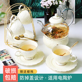 那些时光 英式下午茶茶具 欧式花茶茶具花茶杯套装 陶瓷玻璃煮水果蜡烛茶壶 金玫瑰(4杯碟+（壶+底座) 含铁架+金勺-彩盒装