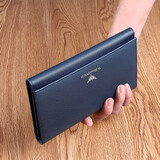 WILLIAMPOLO保罗男士卡包多卡位手拿简约卡包百搭真皮长款钱包男卡片包多功能 蓝色十字纹  防盗刷头层牛皮