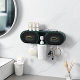 恒智佳免打孔沐浴露瓶挂架厕所洗手液壁挂肥皂盒洗手间置物架香皂架 轻奢绿双格