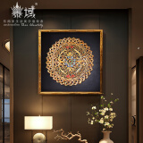 泰域 泰式玄关装饰画客厅沙发背景墙壁画 东南亚木雕卧室餐厅墙面挂画 实木描金边框圆形雕花63*63
