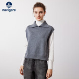 纳维凯尔意大利小帆船翻领背心毛衣女无袖针织衫2334923501 灰 XL 