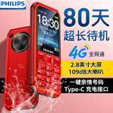 飞利浦（PHILIPS）E588 全网通4G老人手机大电池超长待机大字体大声音老年人专用手机直板按键学生备用功能机 绚丽红