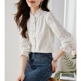 梵希蔓木耳边立领衬衫女2024年早春新款重工刺绣荷叶边上衣高级感 V7990 白色 S
